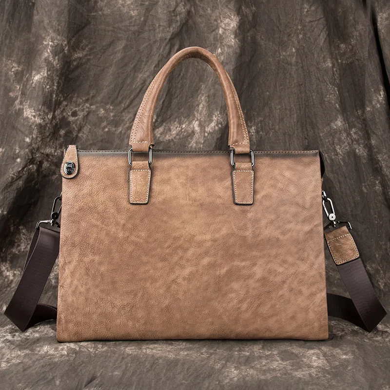 

Genuine Leather Retro Handbag Casual Layer Cowhide Leather Briefcase Men's Business Simple Messenger Bag Hand Shoulder Bag 4493