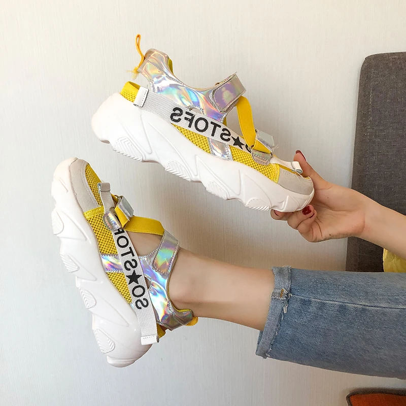 Новинка 2019 года женские сетчатые сандалии повседневная обувь на платформе