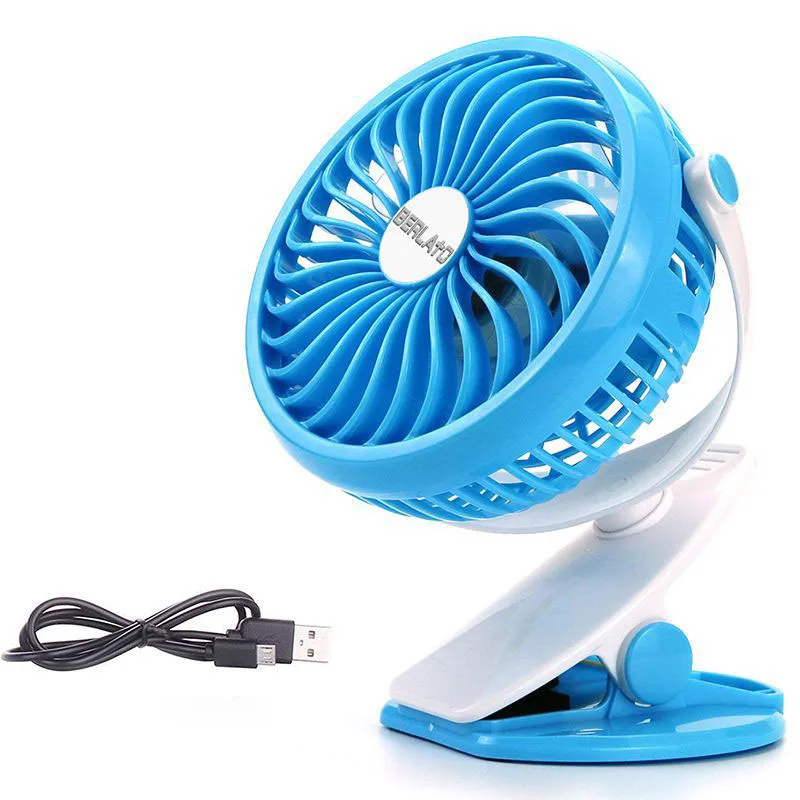 Синий Mini USB Rechargeable Battery Portable Fan Clip on The Desk Baby Stroller fan for RV Caravan Car Office Outdoor Camping Travel - Цвет: Синий