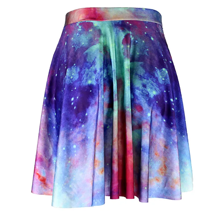 Women's Blue Starry Sky Galaxy Printed Cheering Squad Tutu Skater, Mini Pleated Skirt, Sexy Girl, New Summer