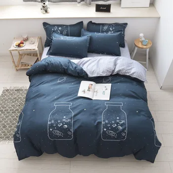 

4Pcs/set Modern Style Printed Cartoon Sanding Bedding Set Queen King Full size Simple comfortable Home Bed cover Decoration