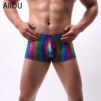 

AIIOU New Men's Underwear Boxer Shorts Fashion Rainbow Print Pants Nylon Casual Colorful U Convex Mens Stage Performance Panties