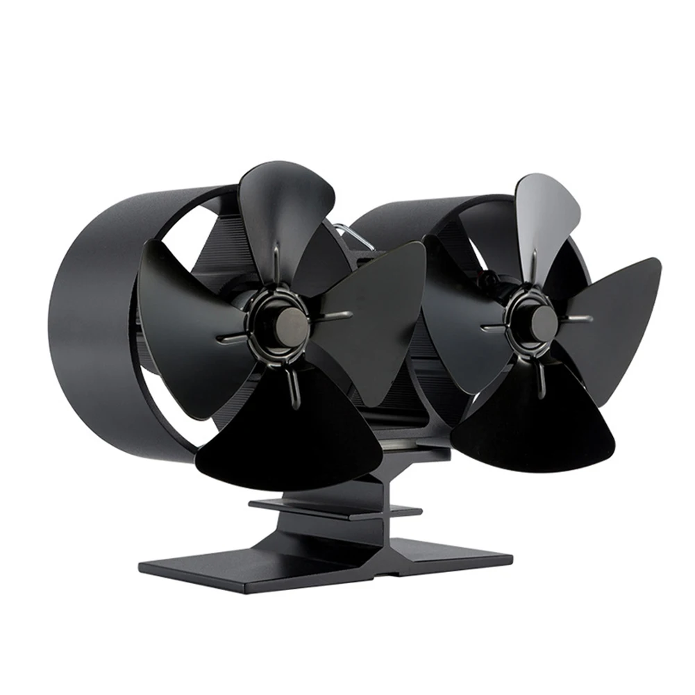 

8 Blade Anodized Aluminum Low Noise Double Head Mini Portable Fireplace High Temperature Resistant Free Thermometer Stove Fan