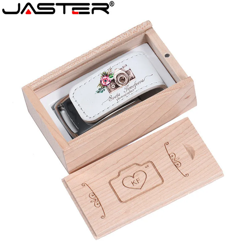 Флэш накопитель JASTER USB 2 0 на заказ 64 ГБ 32 4 8 16 кожаный + деревянная коробка|USB
