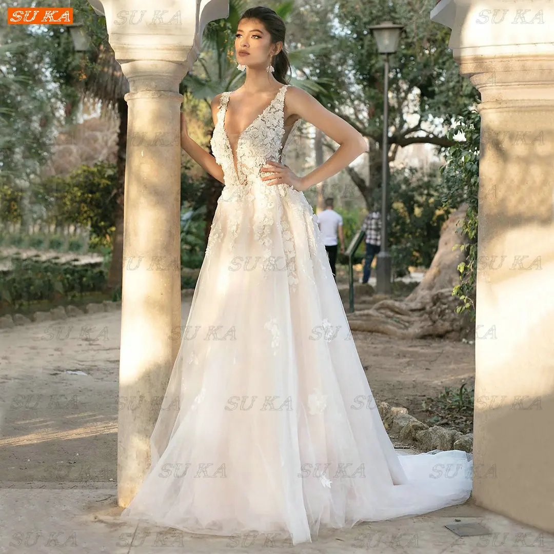 Elegant Ivory Wedding Dress 2022 Vestido De Noiva A Line Tulle Appliqued Backless свадебные платья High Quality Bridal Dresses traditional wedding dresses Wedding Dresses