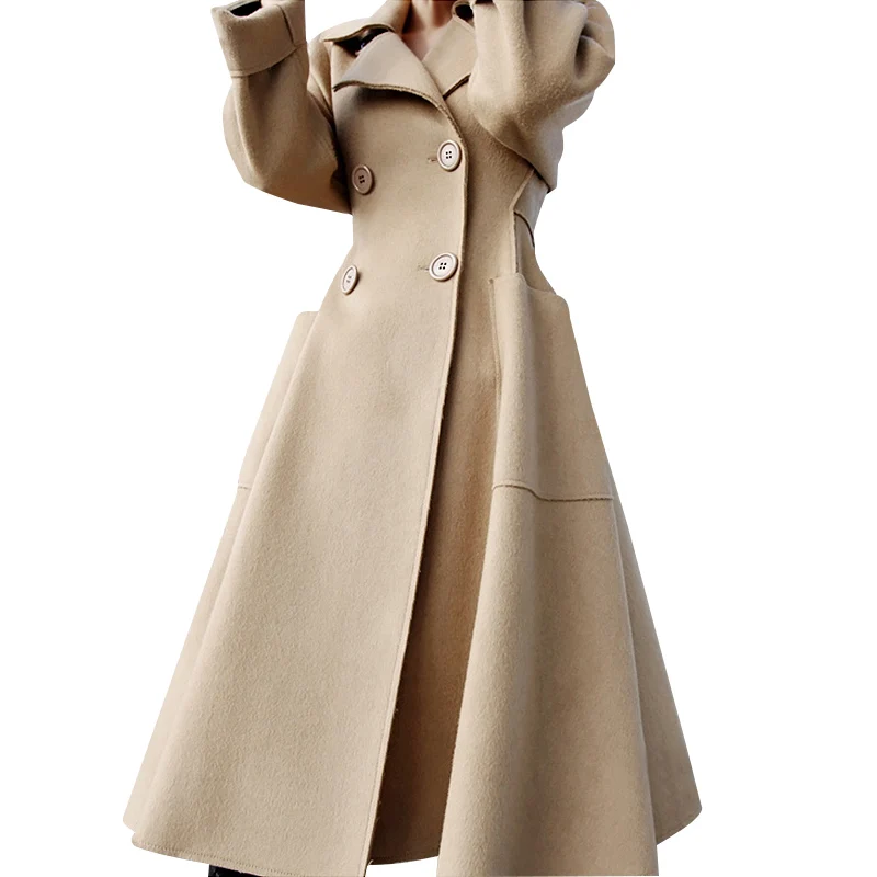 

Camel coat 2019 autumn and winter new ladies wool long-sleeved temperament slimming large swing coat long coat