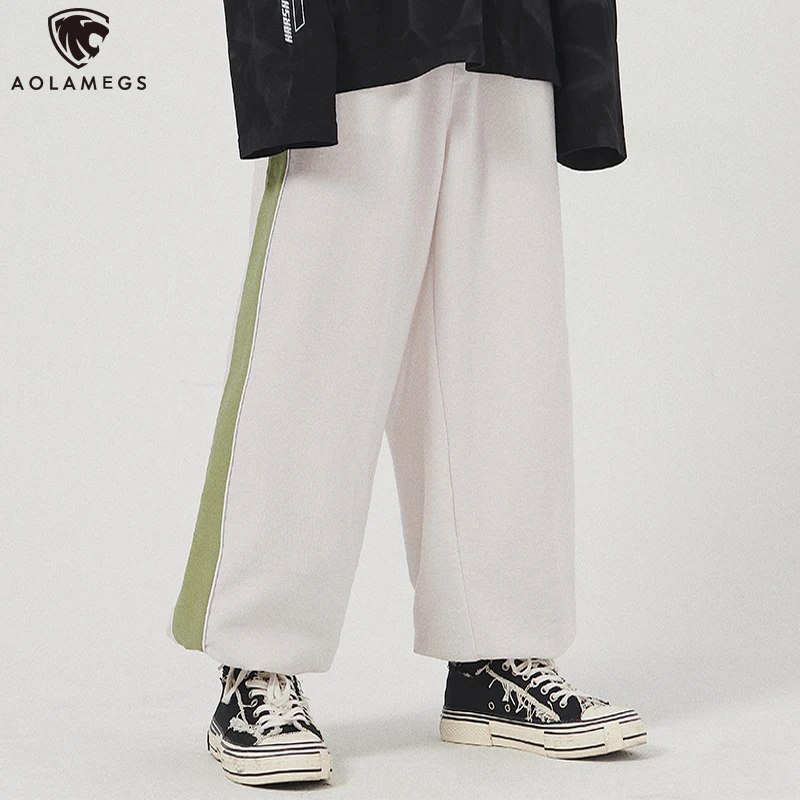 

Aolamegs Sweatpants Side Patchwork Color Pants For Men Elastic Waist Drawstring Trousers Simple Retro Harajuku Baggy Streetwear