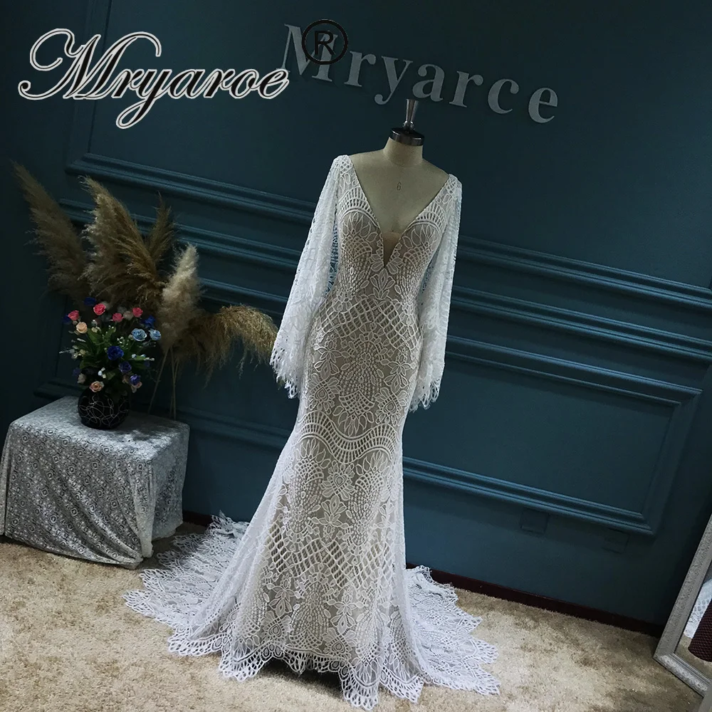 Mryarce Tiefer V Neck Boho Chic Spitze Hochzeit Kleid Open Back Bohemian Brautkleider Mit Capes