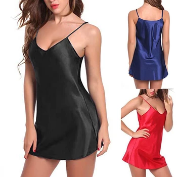 

Sexy Nightdress Deep V Lace Sleepwear Women Lingerie Silk Satin nightie Nightgown Sleeveless Sling Nightwear Home Dress 2XL