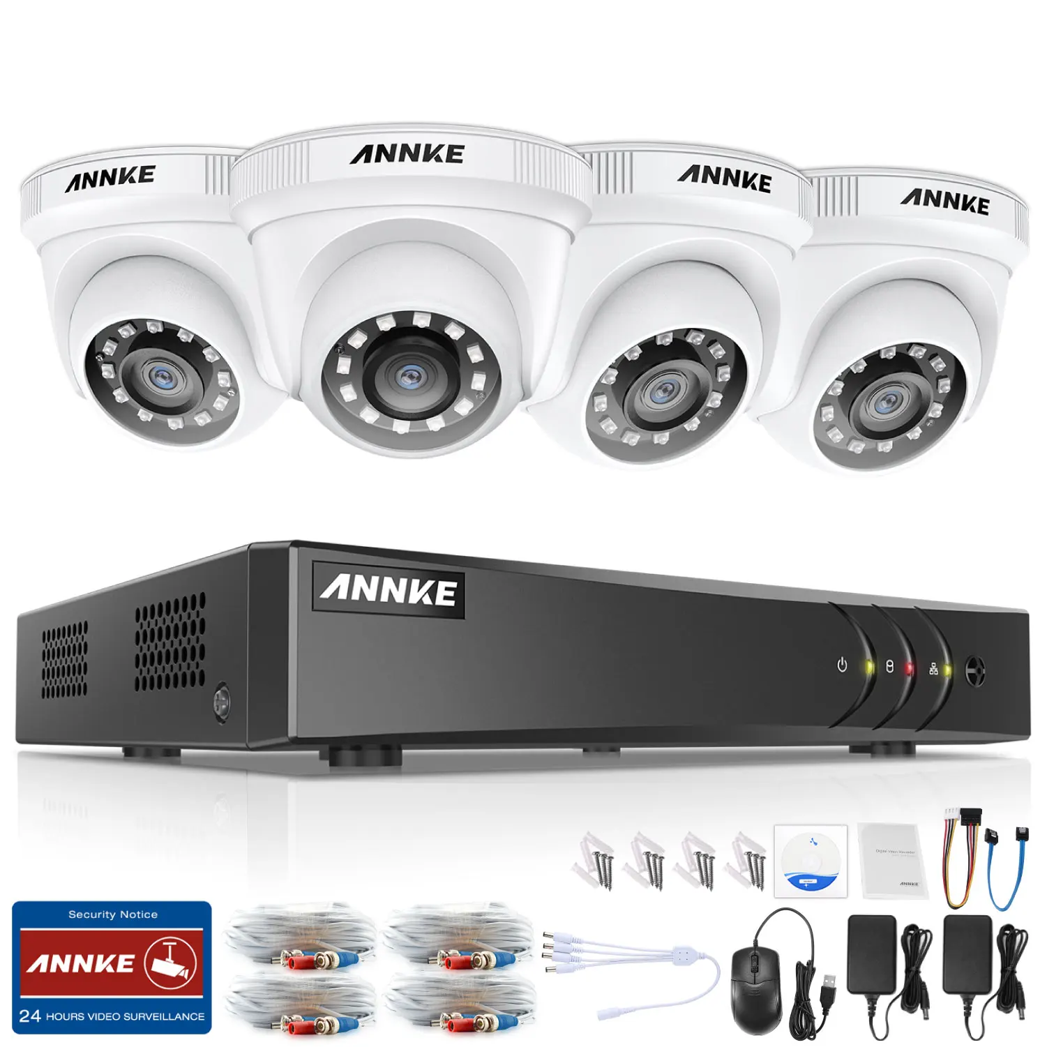 ANNKE 1080P 8CH домашняя видео система безопасности Lite H.264+ 5в1 1080N DVR 4 шт 1080P умная ИК купольная уличная камера видеонаблюдения