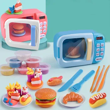 

Baby Electric Simulation Microwave Oven with Light Rotate Playset Kids Educational Pretend Play house Burger food kitchen toys