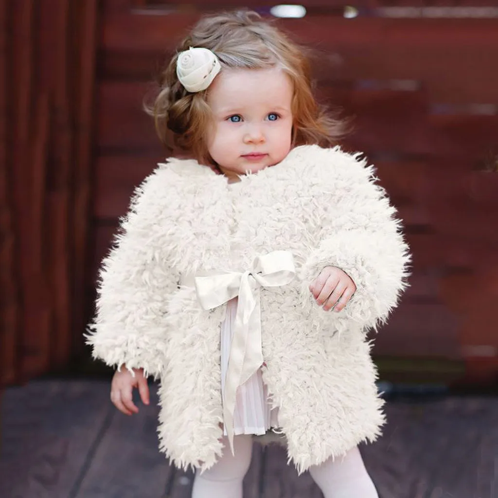 Toddler Kids Baby Girl Winter Fleece Faux Fur Warm Cardigan Coat Outwear Tops