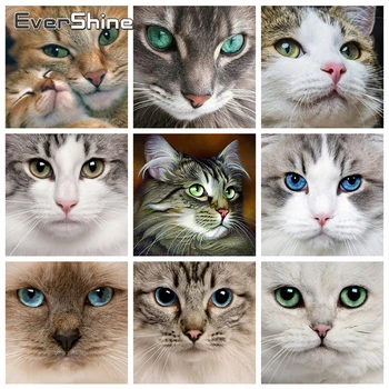 

Evershine Diamond Painting Cat Cross Stitch Diamond Embroidery Animals Full Set Diamond Mosaic Square Rhinestone Home Decoration