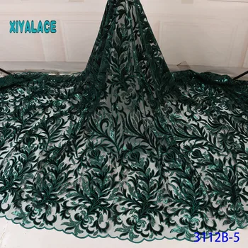

Latest African Sequins Green Lace Fabric Embroidery Nigerian Lace Fabric 2019 French Voile Lace For Bridal YA3112B-5