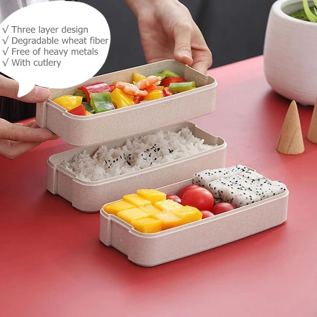 Lunch Box Wheat Straw Microwave Tableware Bento  Lunch Box Wheat Straw 2 - 3  Layers - Aliexpress