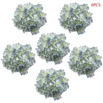

6 Pcs Artificial Hydrangea Heads Silk Fake Flowers Wedding Faxu Floral DIY Decor 67JB