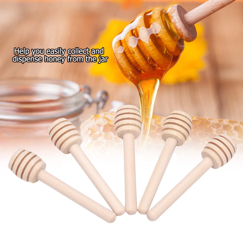5Pcs/Lot 8cm Long Handle Wood Honey Stir Bar Practical Honey Mixing Stick Jar Spoon Supplies For Coffee Milk Tea Kitchen Tool