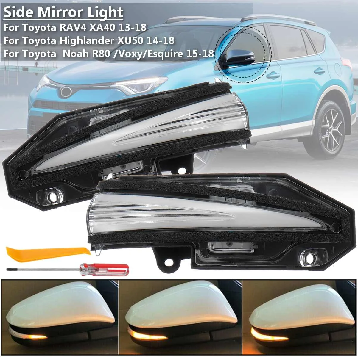 

For Toyota RAV4 XA40 13-18 Highlander XU50 Noah R80 Voxy LED Dynamic Turn Signal Blinker Sequential Side Mirror Indicator Light