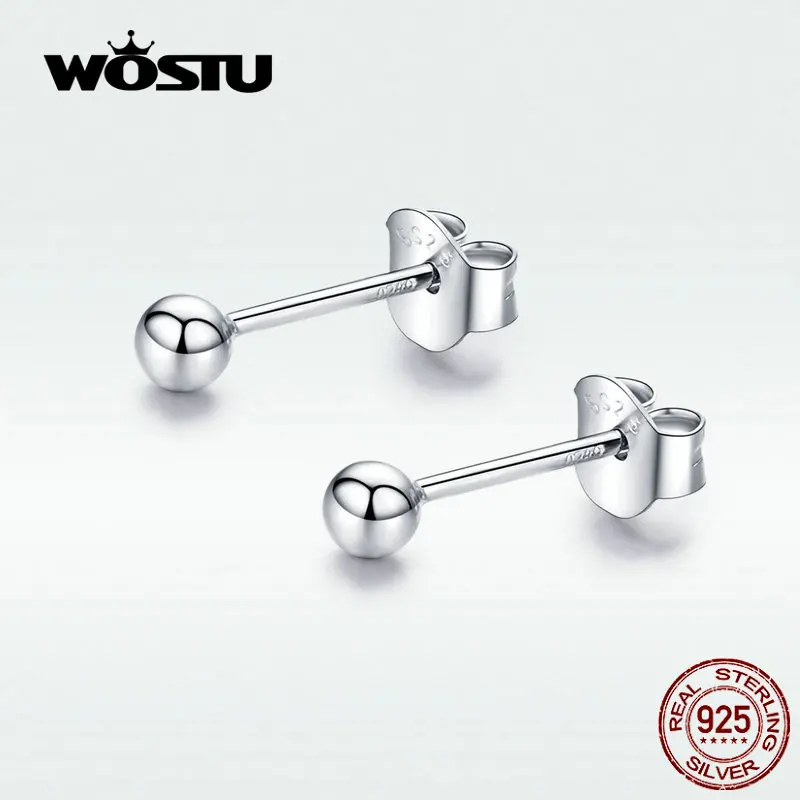 WOSTU подлинные 925 пробы серебряные серьги-гвоздики с маленькими шариками простые серьги в форме фасоли для женщин подарок BKE581