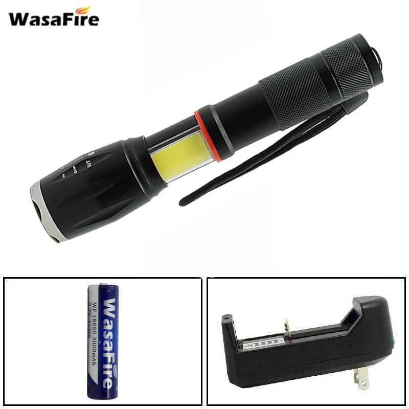 

COB Design Magnetic Lantern T6 4 Mode LED Flashlight Aluminium Torch Zoom Lamp With 18650 Battery+Charger For Car Repairing