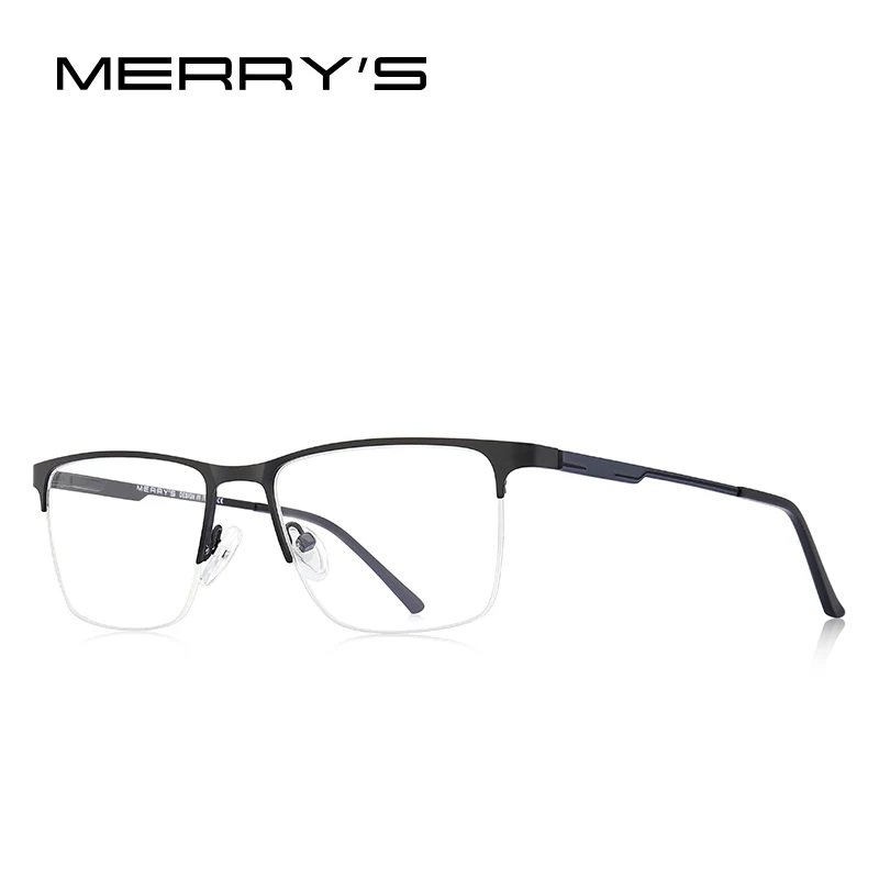 MERRYS дизайн, мужские роскошные оправы для очков из сплава, Мужские квадратные ультралегкие очки для близорукости по рецепту, полуоправы S2009 - Цвет оправы: C01 Black