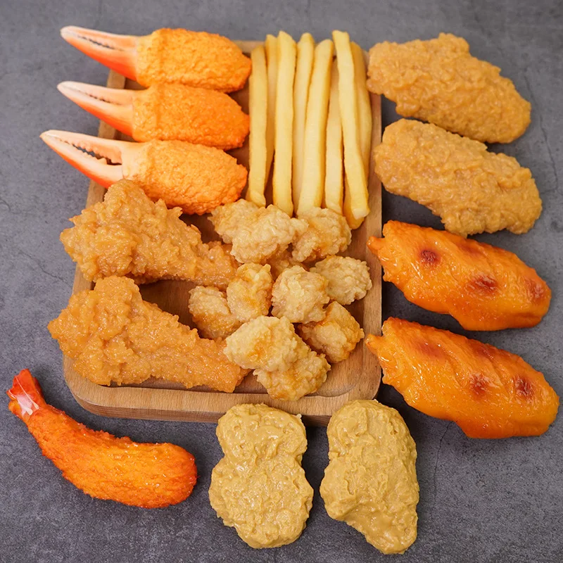 Simulation Fried Chicken Model Food Photo Prop Artificial Hamburger Fake French Fries Cake Funny Toys Fast Food Shop Display Dec food model,food photography props,kitchen food toys,fake food prank toys
