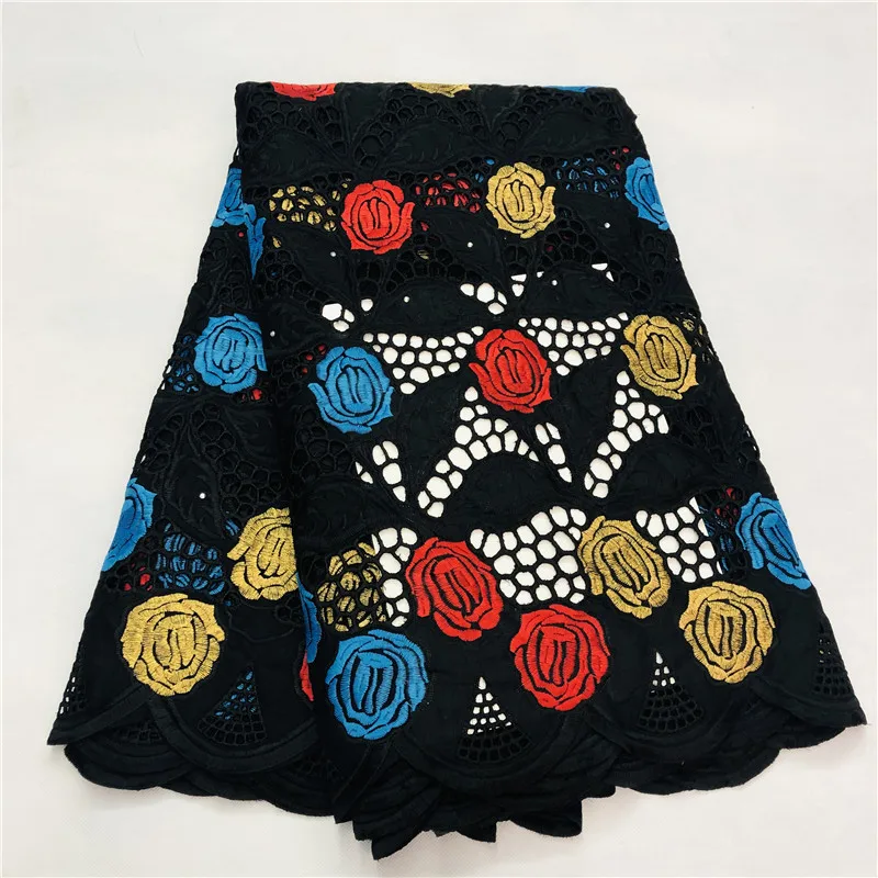 Высокое качество африканская сетчатая кружевная ткань хлопок вышивка французская швейцарская вуаль пробивная хлопковая кружевная ткань белая 5 ярдов