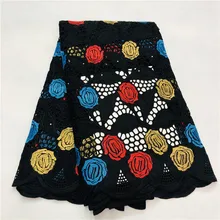 Высокое качество африканская сетчатая кружевная ткань хлопок вышивка французская швейцарская вуаль пробивная хлопковая кружевная ткань белая 5 ярдов