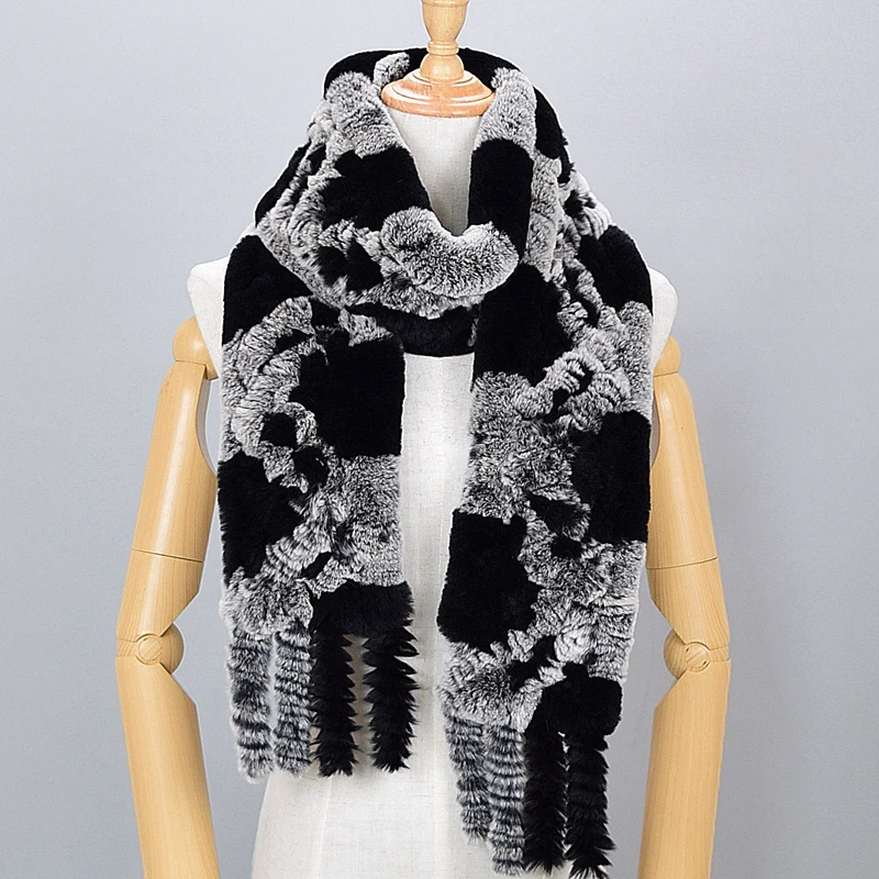 

New Lady Real Rex Rabbit Fur Scarf Women Winter Warm Knitted Rex Rabbit Fur Muffler Natural Fashion Real Rex Rabbit Fur Scarves