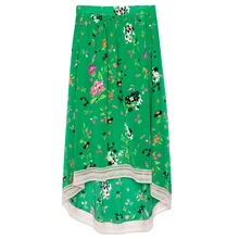 Женское модное зеленое шелковое платье миди с цветочным принтом эластичная кружевная бейка с завышенной талией и карманами по бокам