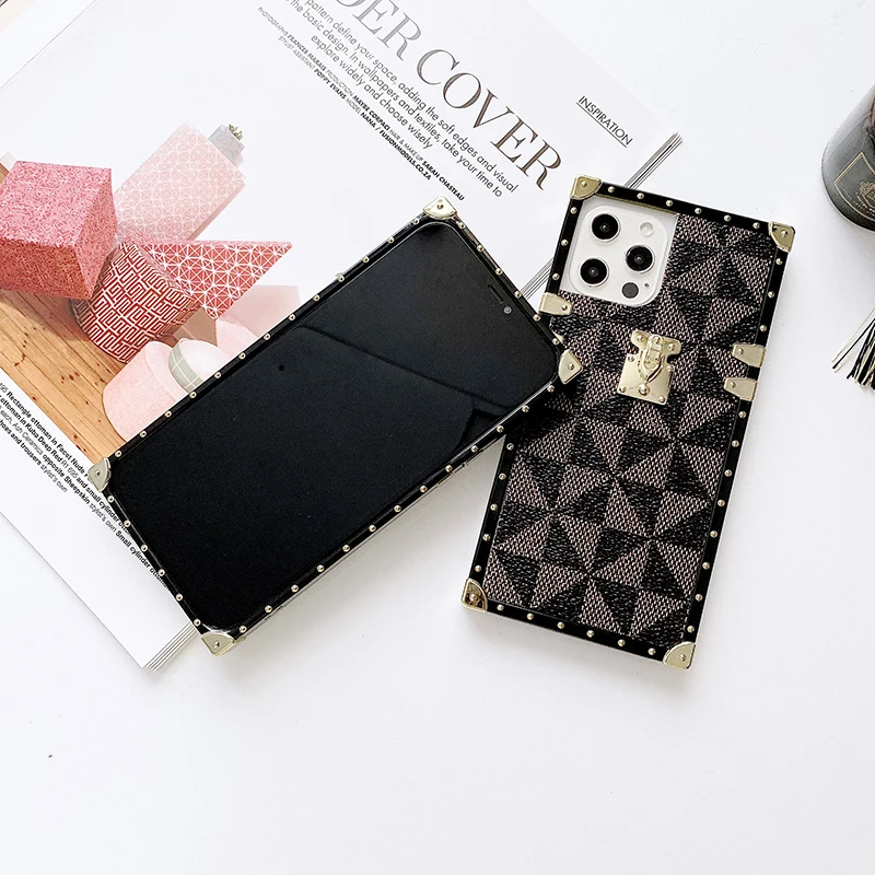 Luxury Square Geometric Leather Phone Case For Iphone 12 11 Pro Se