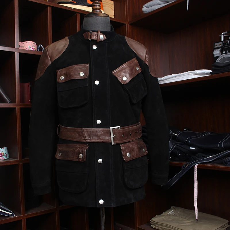 70% OFF Read Description! Army style hunting coat genuine cow suede leather M65 outerwear mens cowhide leather hunt jacket