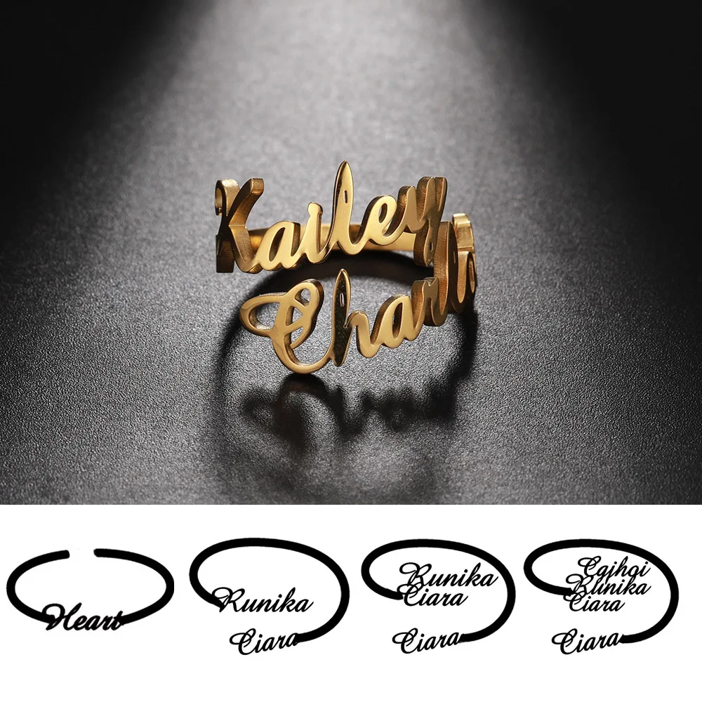 Skyrim Personalized Double Name Rings Gold Color Stainless Steel Custom Nameplate Family Couple Ring Jewelry Gift for Women | Украшения и