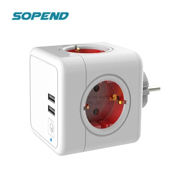 

Sopend Electrical Socket Powercube EU Plug Power Strip with Control Switch Smart Extension Home Office 16A 4 AC Outlet and 2 USB