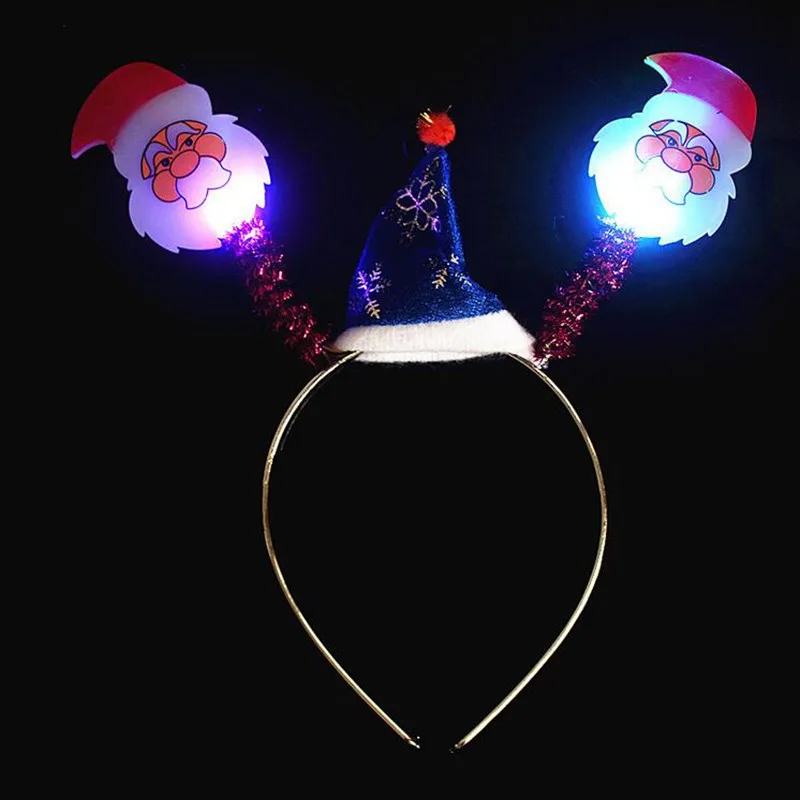 Fashion Light up Santa Claus Headband Snowflake Decorated Head Hoop Girls Hair Accessories Christmas Party Supplies
