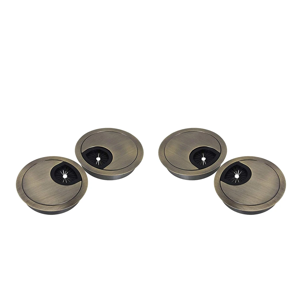 4pcs Zinc Alloy Desk Grommet Cord Cable Hole Cover for Office Home Computer Desk Wires Management 50mm Hole (Bronze)