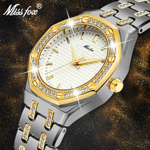 MISSFOX modne zegarki damskie drogie 18K złota panie Wrist Watch kobiety kwarcowy klasyczny analogowy diament biżuteria zegarek ręczny tanie i dobre opinie QUARTZ Klamerka z zapięciem STAINLESS STEEL 3Bar Moda casual 12mm ROUND 10mm Odporna na wstrząsy Odporne na wodę Hardlex