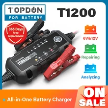 Автомобильное зарядное устройство Topdon T1200, 6 в, 12 В, автоматическое зарядное устройство для свинцово-кислотных литиевых аккумуляторов, IP65, автомобильное, мотоциклетное зарядное устройство для аккумуляторов Автомобильное зарядное устройство Topdon T1200, 6 в, 12 В, автоматическое зарядное устройство для свинцово-кислотных литиевых аккумуляторов, IP65, автомобильное, мотоциклетное зарядное устройство для аккумуляторов