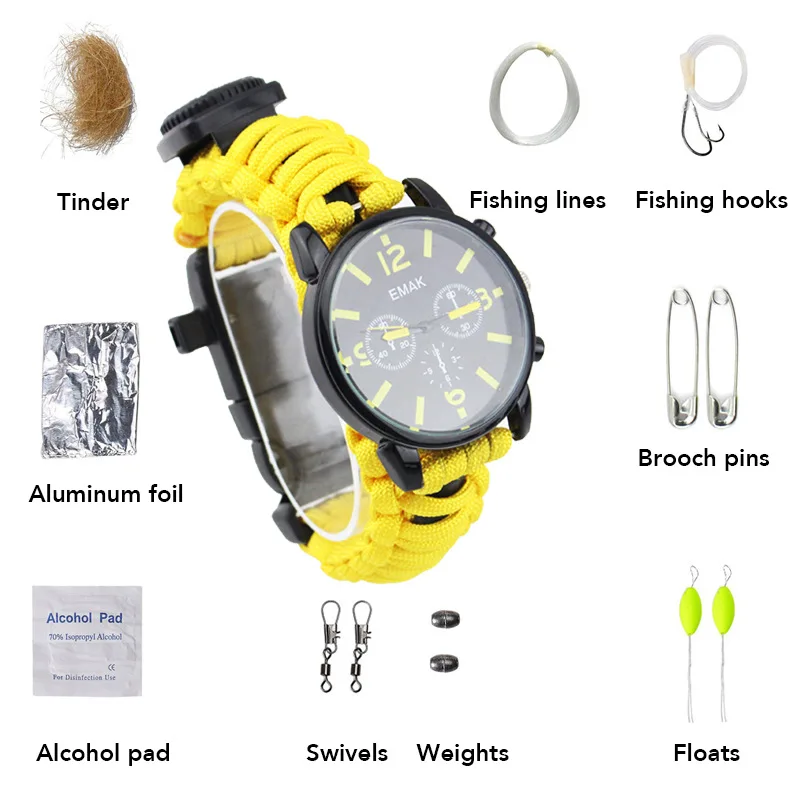 

Outdoor Mountain Climbing Night Light Three Degrees Waterproof Multi-functional Survival Watch Camping Climbing Tool Kit Package