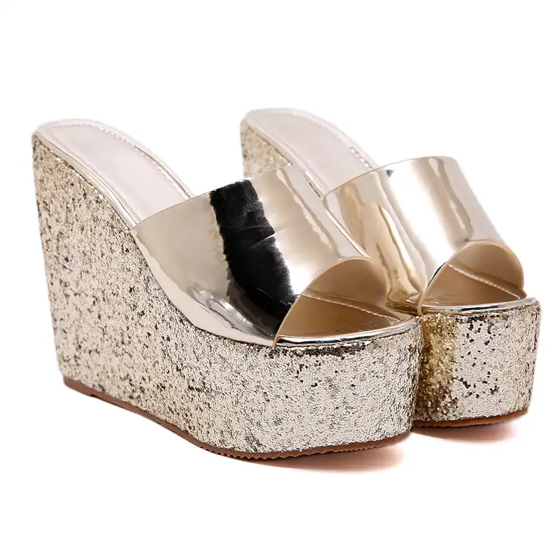 gold platform mules