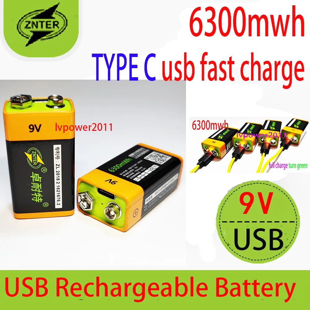 ZNTER S19 9V 600mAh USB Rechargeable 9V Lipo Battery RC Battery For microphone 