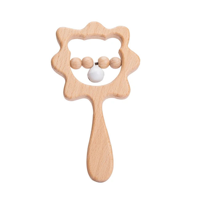 Baby Wooden Rattle Beech Bear Hand Teething Wooden Ring Baby Rattles Play Gym Montessori Stroller Toy Educational Toys for Kid set-3