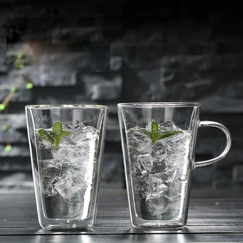 

Classic Style Breakfast Cup Heat Resistant Borosilicate Glass Double-Wall Insulate Glass Transparent Coffee Milk Mug, Set of 2