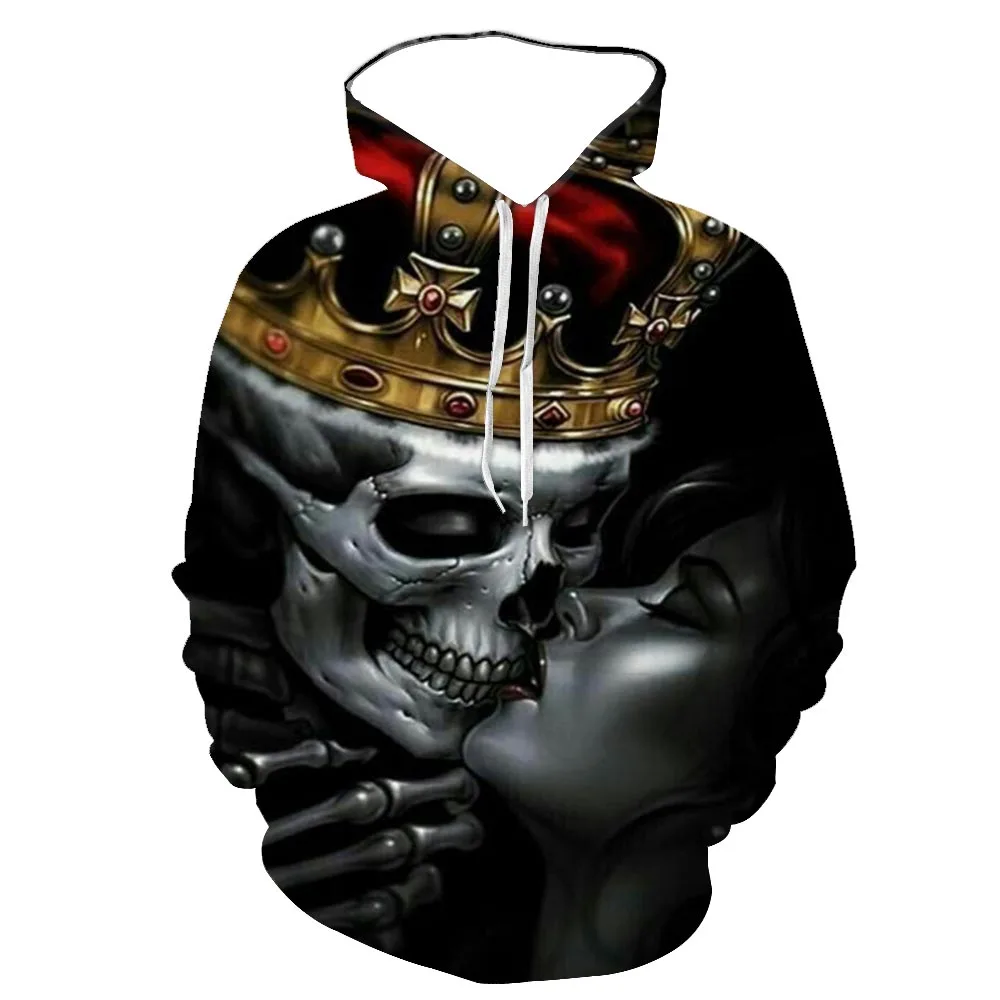 

New 3D effect digital printing skull head European style spring and autumn hooded long sleeve men's shirt