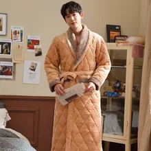 Высококачественный мужской зимний банный халат, мужской трехслойный хлопковый фланелевый Халат, мужской простой супер толстый теплый Халат