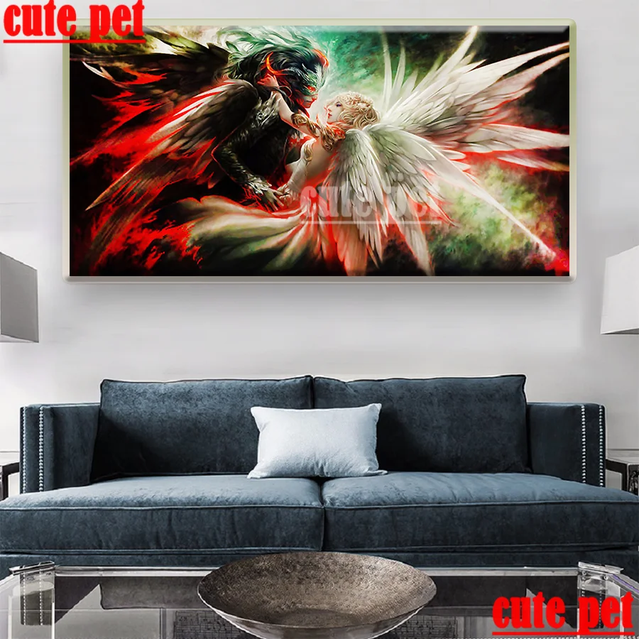 Large 5d Diamond painting Angel and demon diy Full drill rhinestone mosaic embroidery crossstitch Home Wall Decor puzzle | Дом и сад