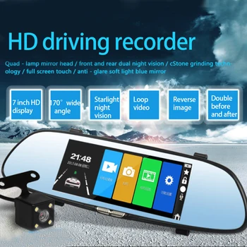 

7.0 inch Car DVR Camera With Rearview Mirror DVR Dual Lens Recorder Night Vision Dash Cam FHD 1080P HD Touch Screen