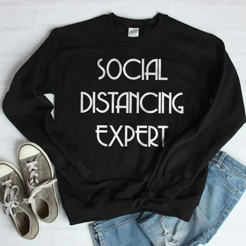 

Social Distancing Expert Letter Print Sweatshirt Women Fashion Hoodies O Neck Long Sleeve Jumpers Quarantine Tops Dropshipping