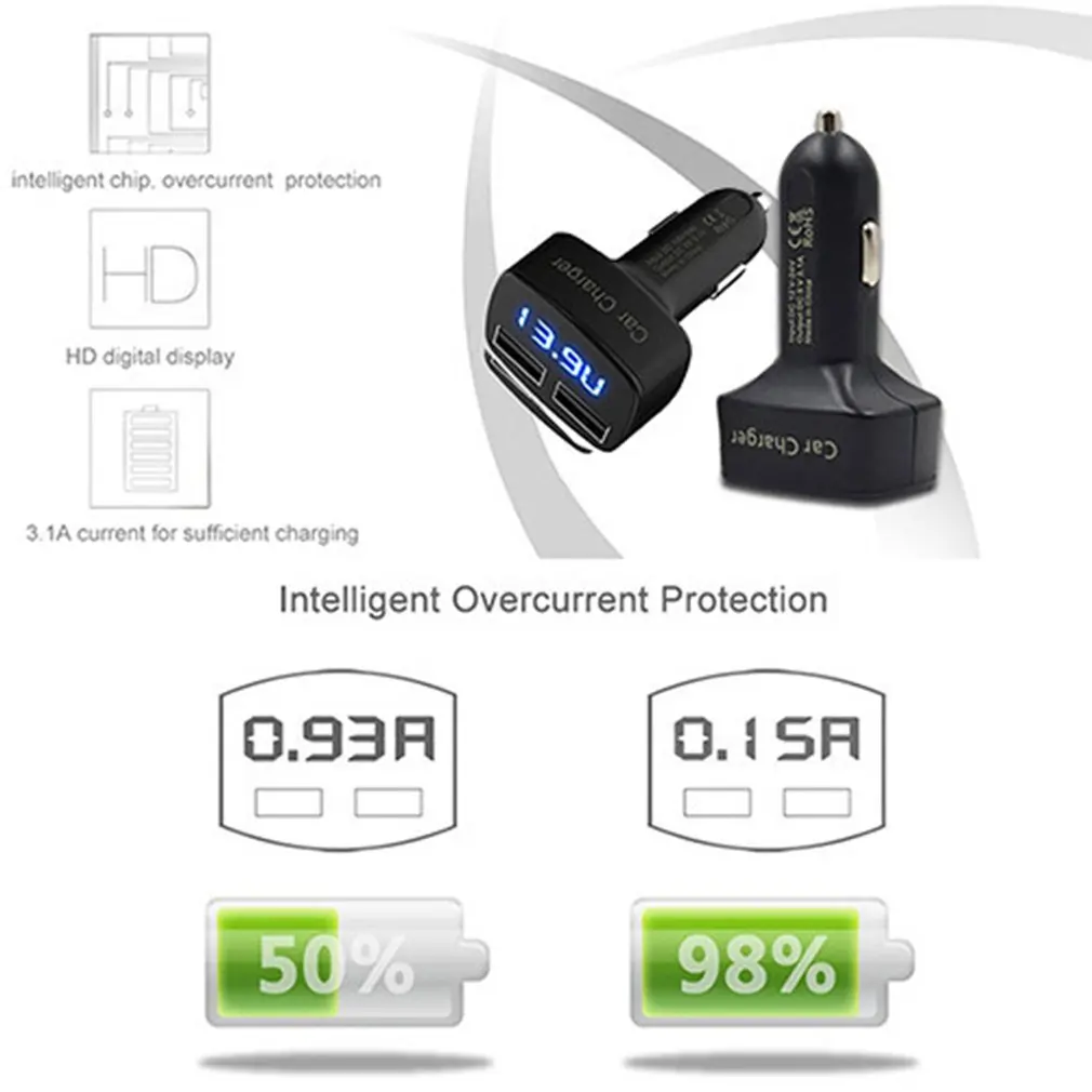 Новое автомобильное зарядное устройство 4 в 1 Dual USB DC 5 В 3.1A Универсальный адаптер с измерителем напряжения/температуры/тока цифровой светодиодный дисплей