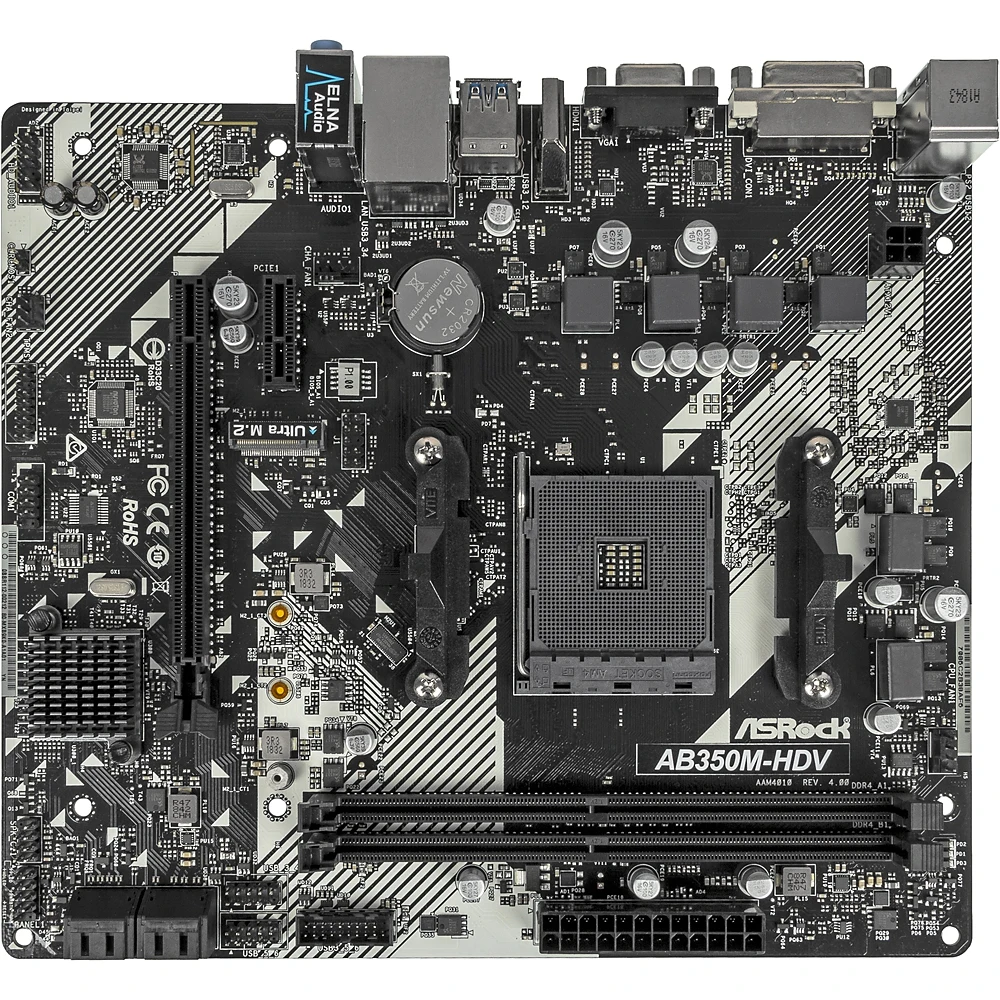 Материнская плата Asrock AB350M-HDV R4.0 Soc-AM4 AMD B350 2xDDR4 mATX AC`97 8ch(7.1) GbLAN RAID+VGA